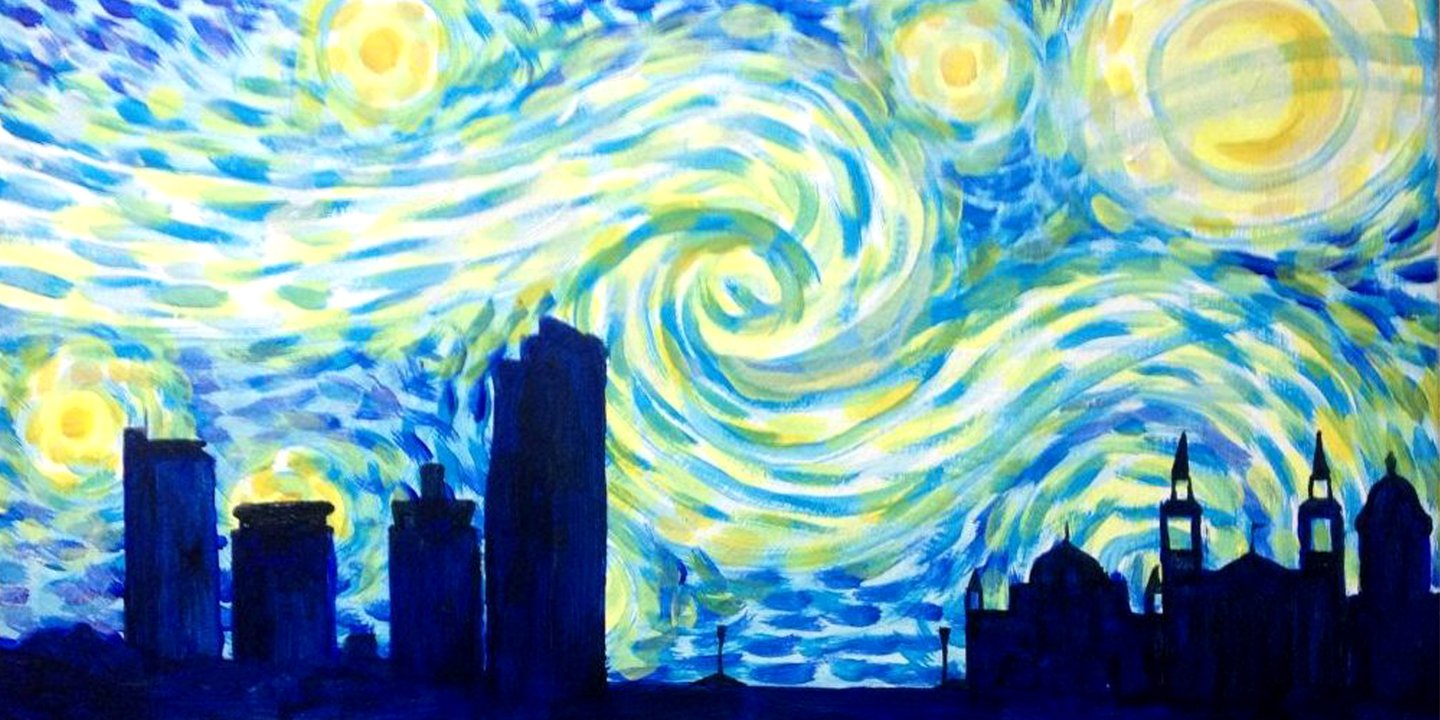 stars and moon over leeds skyline